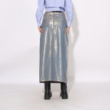 Unique Design Embossed Gold Denim Skirt women