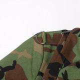 Camouflage Print Tie Waist Slimming Suit Jacket