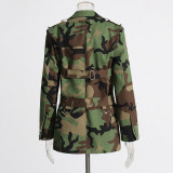 Camouflage Print Tie Waist Slimming Suit Jacket