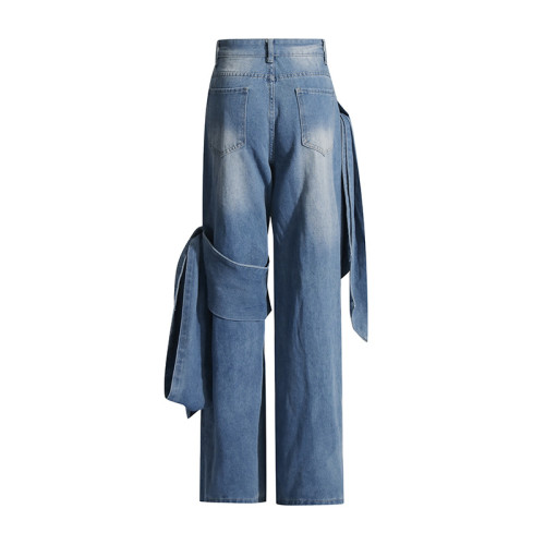 Bow-Adorned High-Rise Straight-Leg Jeans