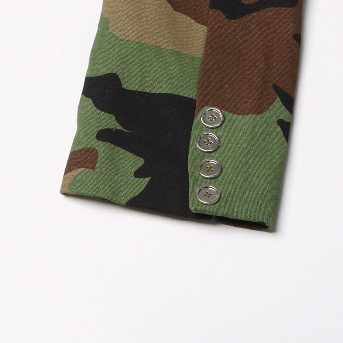 Camouflage Print Tie Waist Slimming Suit Jacket