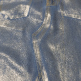 Unique Design Embossed Gold Denim Skirt women