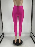 High-waisted Solid Color Zipper Base Tight Casual Sports Pants