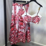 Unique Porcelain-Inspired Halter Top and Midi Skirt Set