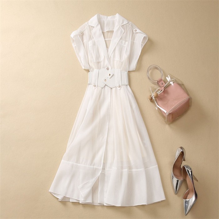Captivating White Flare Waist Dress