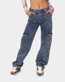 High Waist Elastic Waist Drop Pants Loose Wide Leg Cargo Multi Pocket Denim Pants