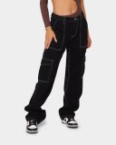 High Waist Elastic Waist Drop Pants Loose Wide Leg Cargo Multi Pocket Denim Pants