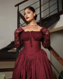 A-Line Vintage sweet Square Collar Knee-Length Long Sleeve Waist Cinched Solid Color Midi Length women's dresses