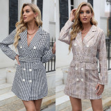 Unique Grid Print Collared Shirtdress
