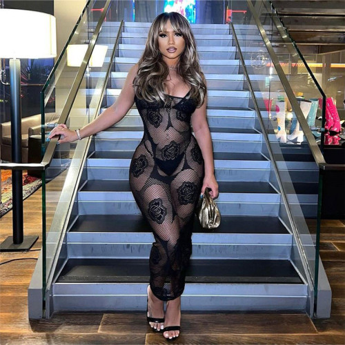 Sexy Alluring Sheer Lace Maxi Dress