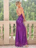 Sparkling Sequin Backless Bodycon Slit Evening Gown