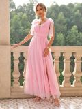Captivating Mesh-Paneled High-Slit Wrap Dress