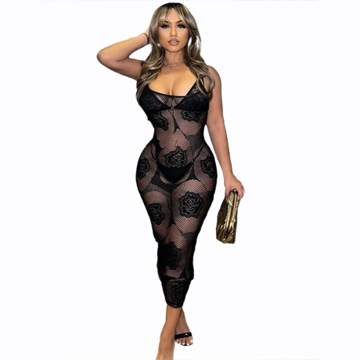 Sexy Alluring Sheer Lace Maxi Dress