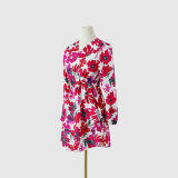 Unique Floral Print Long Sleeve Midi Dress