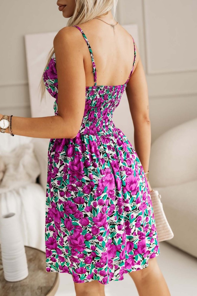 Summer Floral V-Neck Cinched Waist Sexy Cami Dress