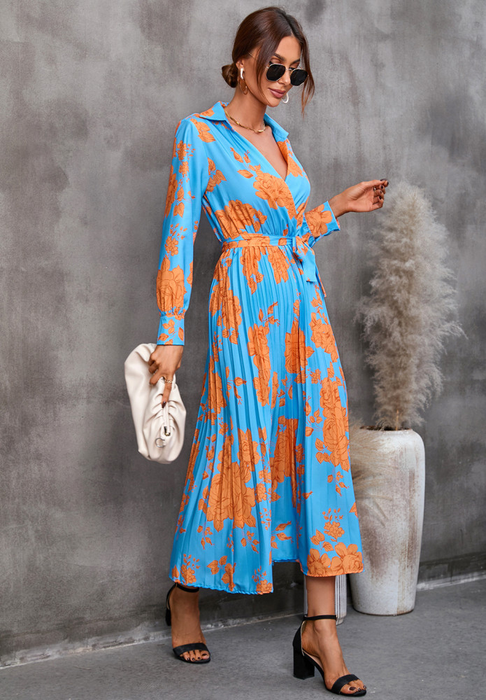 Captivating Floral Midi Dress with Long Sleeves