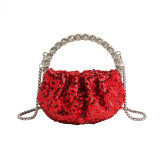 Sparkling Rhinestone Embellished Pleated Cloud Mini Evening Bag with Chic Chain Strap