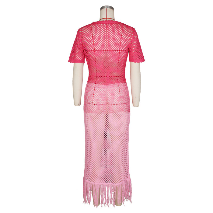 Captivating Crochet Fringe Beach Maxi Dress