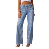 Comfortable & Relaxed Loose-Fit Patchwork Wide-Leg Women's Jeans