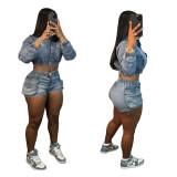 Slimming and Shapely Fashionable Stretch Denim Suit