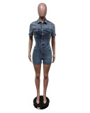 IHOOV Turn Down Collar Pocket for women denim rompers jumpsuits