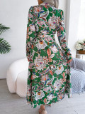 Women Vintage Floral Turndown Collar Tie Shirt Dress