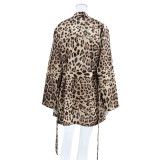 Chic Leopard Print Thin Sleeve Bandeau Top & Shorts 3 Piece Set