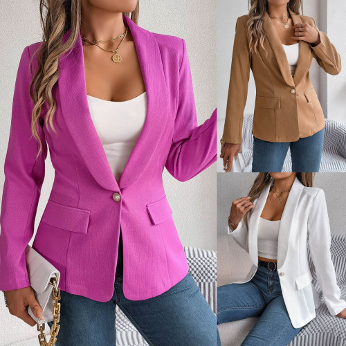 Women Spring Chic Solid Long Sleeve One Button Blazer