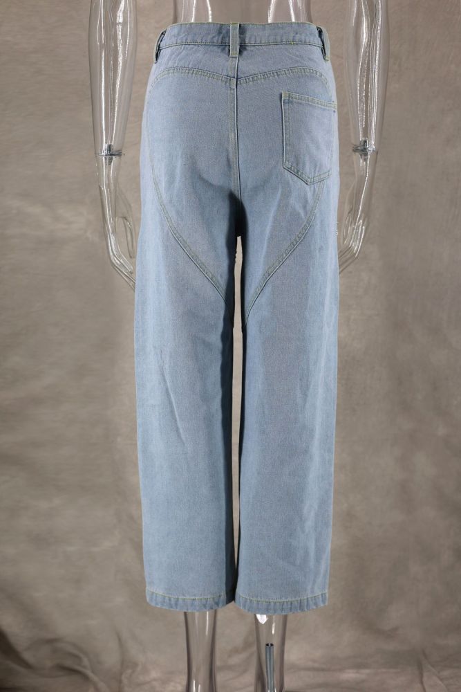 diamond angel eyes design Wide Leg Loose straight trousers Denim Pants for women jeans