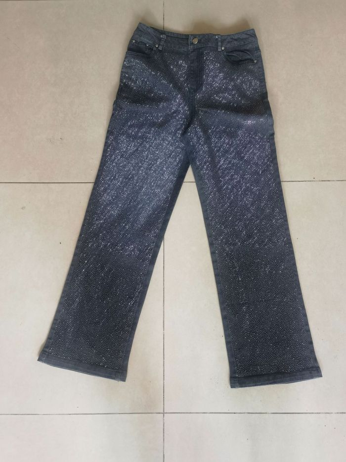 Wide Leg Black Loose Rhinestone Embellished Denim Pants for women jeans
