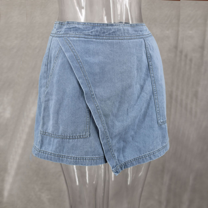 Ihoov Casual Polo Shirt and Asymmetric Skirt Pants women Denim Set