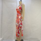 Unique Floral Print Backless Strap Bodycon women Dress