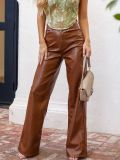 Unique High-Waisted PU Palazzo Pants