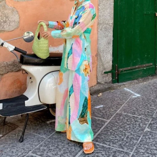 Trendy Printed Oversized Long Sleeve Two-Piece Set