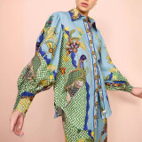 Unique Personality Print Ruffle Sleeve Vacation Casual Set