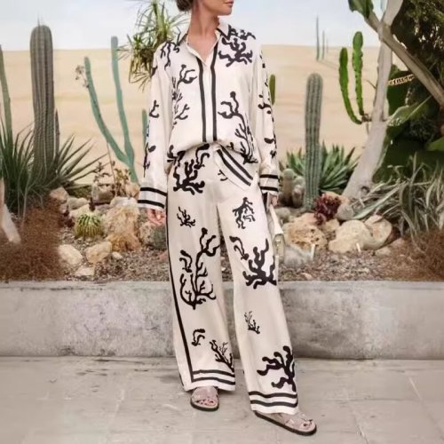 Unique Printed Long Sleeve Colorblock Relaxed Casual Suit