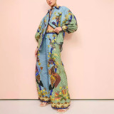 Unique Personality Print Ruffle Sleeve Vacation Casual Set