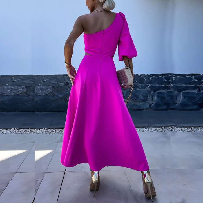Elegant Dual-Layer Satin Slit Shoulder Cocktail Dress