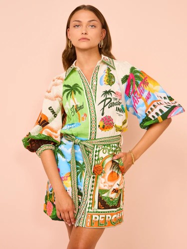 Elegant Floral Print Shirt Cardigan Dress
