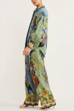Unique Personality Print Ruffle Sleeve Vacation Casual Set
