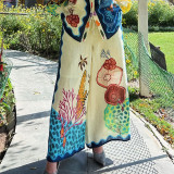 Tropical Print Balloon Sleeve Vacation Leisure Drawstring Set