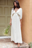 Summer Leisure Solid Color Loose V-Neck Single-Breasted Short-Sleeve Dress
