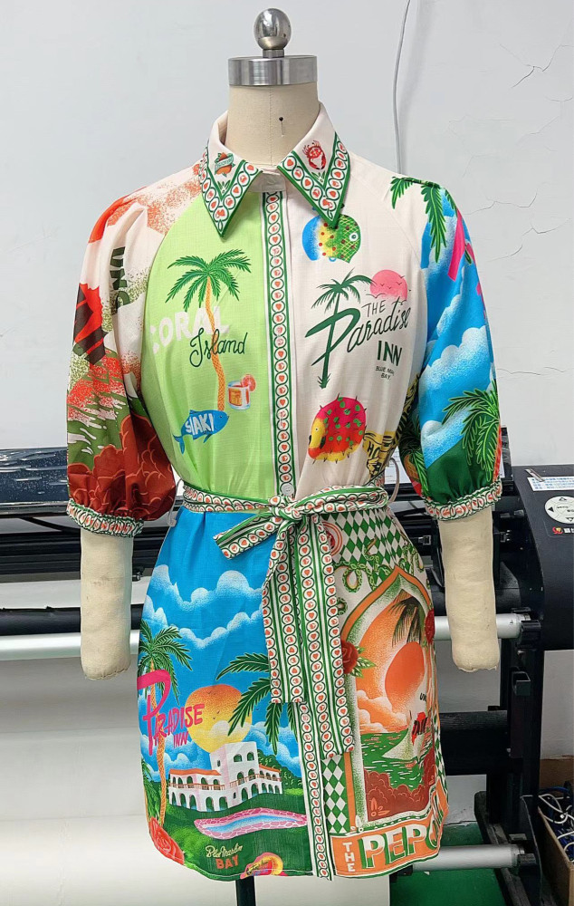 Elegant Floral Print Shirt Cardigan Dress