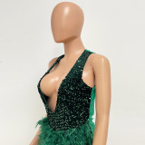 Glamorous Backless Sequin Feather Mini Dress