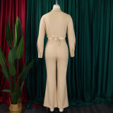 IHOOV Chic Solid Color Collared Blouse and High-Waisted Flared Pants Set