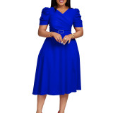 Elegant V-Neck Pleated Midi Dress