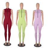 IHOOV Elastic Ribbed Sleeveless Zipper Jumpsuit for Women
