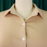 IHOOV Chic Solid Color Collared Blouse and High-Waisted Flared Pants Set