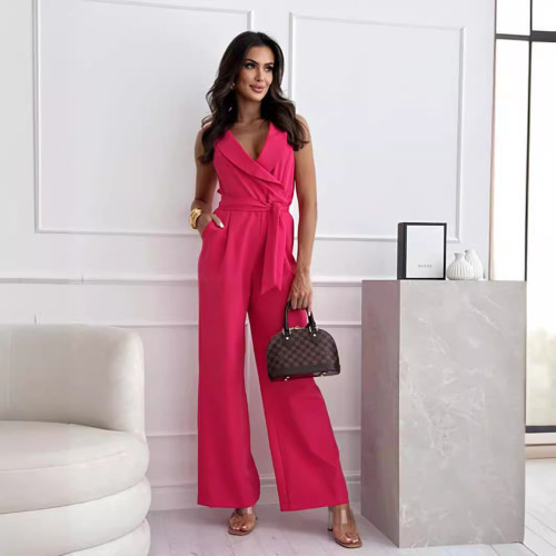 IHOOV Unique Sleeveless Solid-Colored V-Neck Jumpsuit