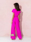 Ihoov Chic V-Neck Waisted Short-Sleeve Casual Wide-Leg women Jumpsuit